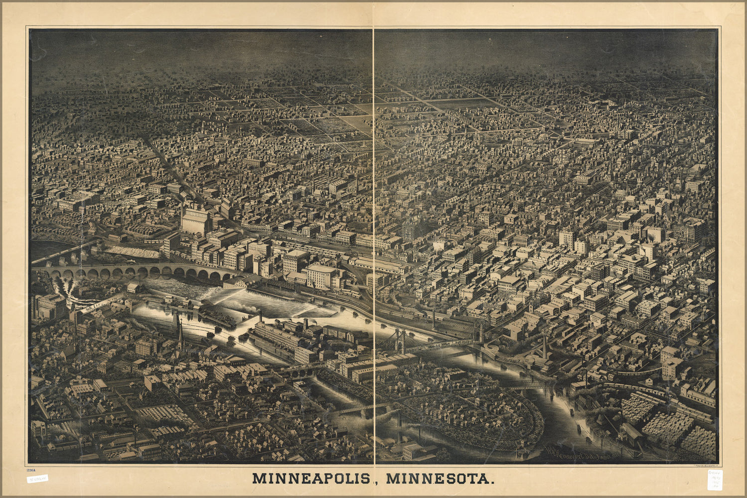 24"x36" Gallery Poster, map of Minneapolis, Minnesota 1885