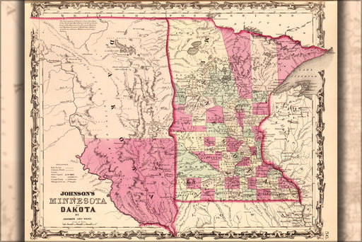 24"x36" Gallery Poster, map of Minnesota and Dakota 1862