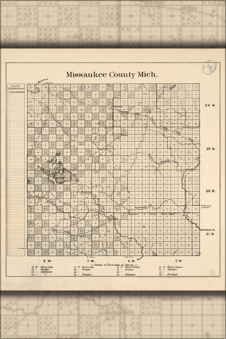 24"x36" Gallery Poster, map of Missaukee County, Michigan 1878