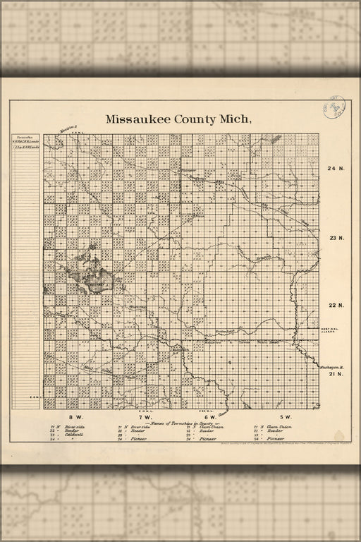 24"x36" Gallery Poster, map of Missaukee County, Michigan 1878