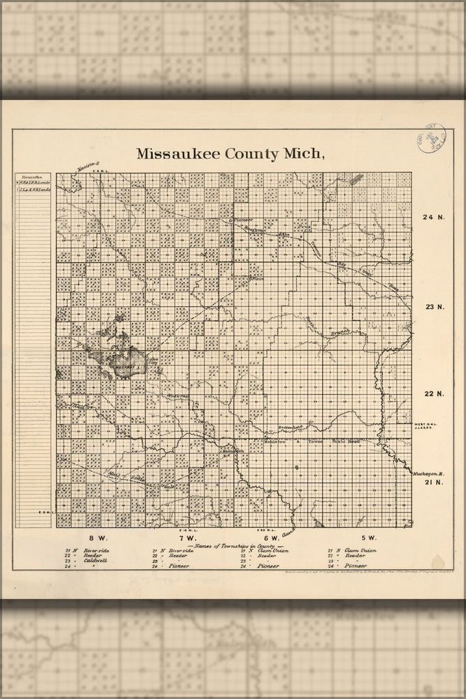 24"x36" Gallery Poster, map of Missaukee County, Michigan 1878