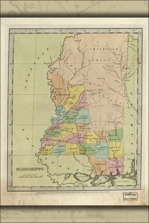 24"x36" Gallery Poster, map of Mississippi 1835