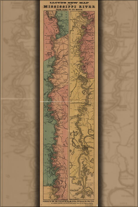 24"x36" Gallery Poster, map of Mississippi River; Cairo to its mouth 1863