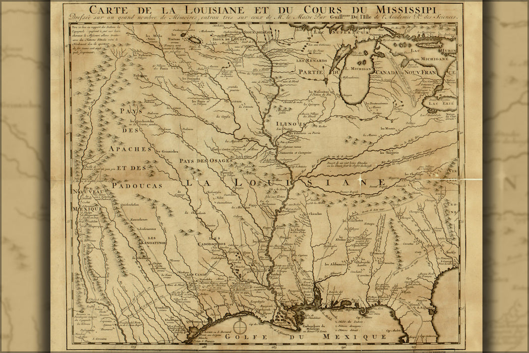 24"x36" Gallery Poster, map of Mississippi River Valley. 1717