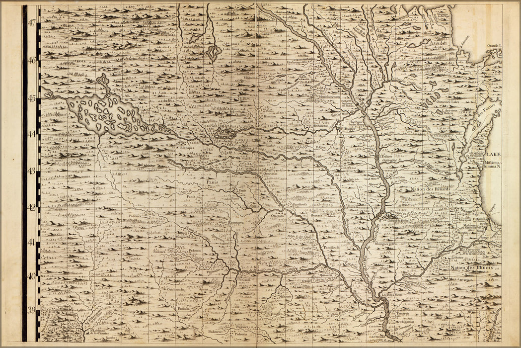 24"x36" Gallery Poster, map of Mississippi river 1733