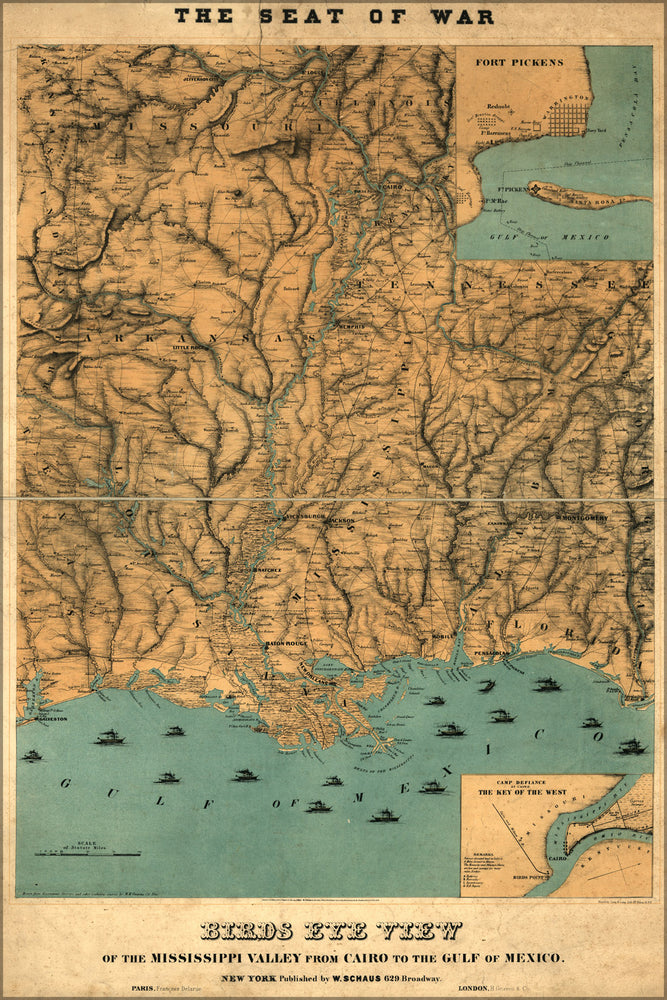 24"x36" Gallery Poster, map of Mississippi river Valley louisiana 1861