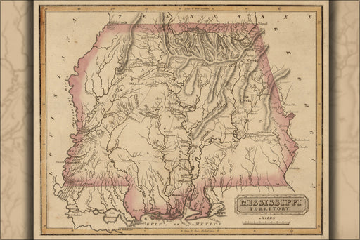24"x36" Gallery Poster, map of Mississippi territory alabama 1817