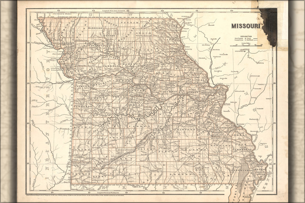 24"x36" Gallery Poster, map of Missouri 1842