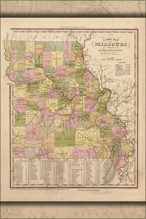 24"x36" Gallery Poster, map of Missouri 1844