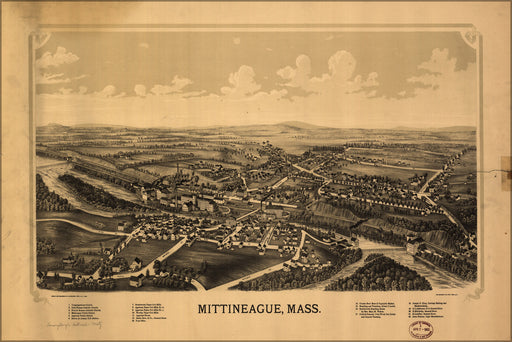 24"x36" Gallery Poster, map of Mittineague, Massachusetts 1889
