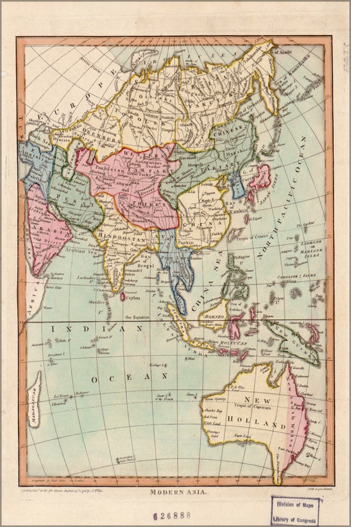 24"x36" Gallery Poster, map of Modern Asia 1796