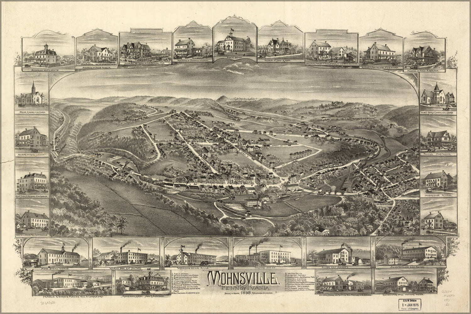 24"x36" Gallery Poster, map of Mohnsville, Pennsylvania 1898