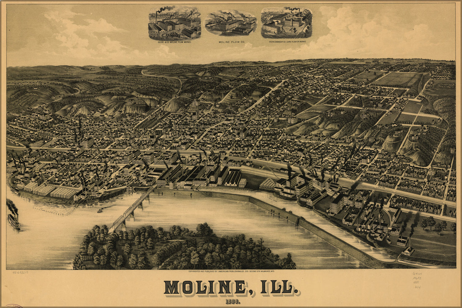 24"x36" Gallery Poster, map of Moline, Illinois 1889