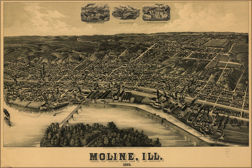24"x36" Gallery Poster, map of Moline, Illinois 1889