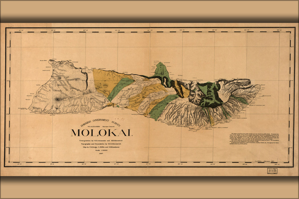 24"x36" Gallery Poster, map of Molokai hawaii 1897 p2