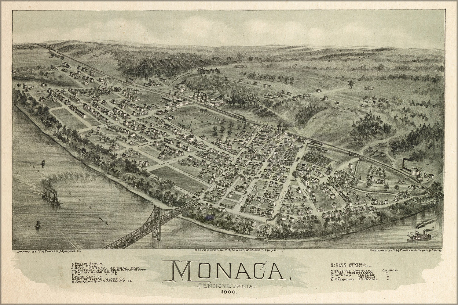24"x36" Gallery Poster, map of Monaca, Pennsylvania 1900