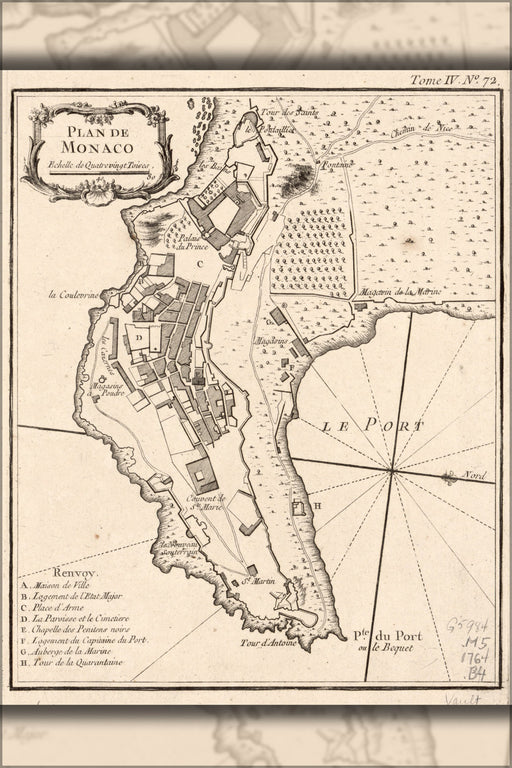 24"x36" Gallery Poster, map of Monaco 1764 in french