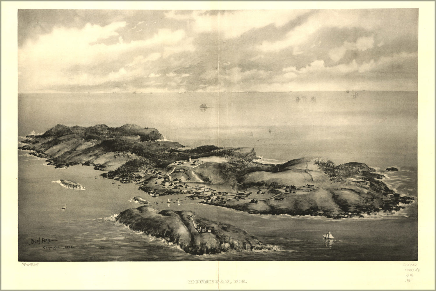 24"x36" Gallery Poster, map of Monhegan, Maine 1896