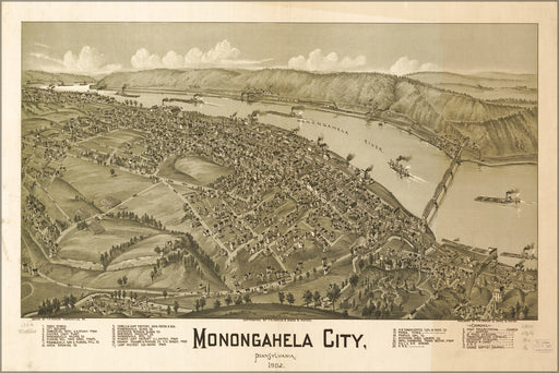 24"x36" Gallery Poster, map of Monongahela City, Pennsylvania, 1902