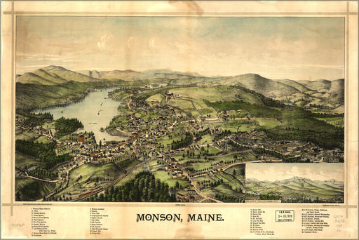 24"x36" Gallery Poster, map of Monson, Maine 1889