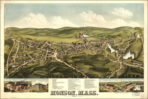 24"x36" Gallery Poster, map of Monson, Massachusetts 1879