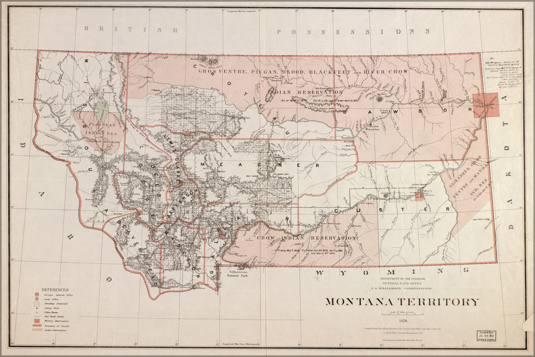 24"x36" Gallery Poster, map of Montana territory 1879