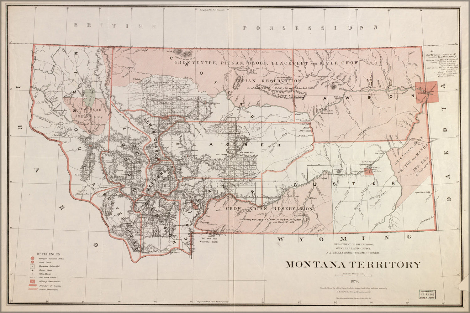 24"x36" Gallery Poster, map of Montana territory 1879