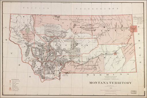 24"x36" Gallery Poster, map of Montana territory 1879