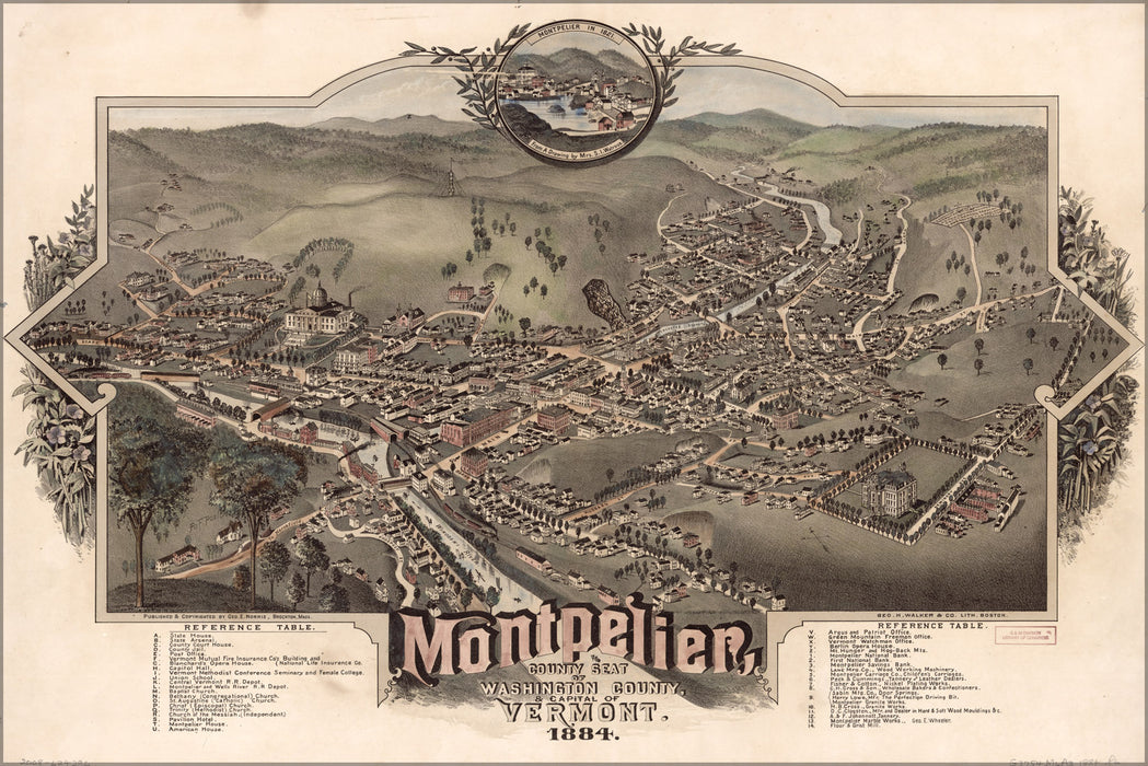 24"x36" Gallery Poster, map of Montpelier, Vermont 1884