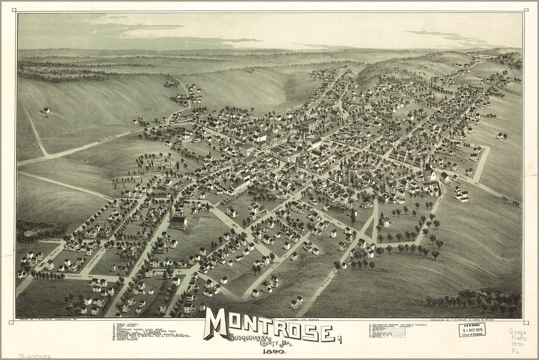 24"x36" Gallery Poster, map of Montrose, pennsylvania 1890