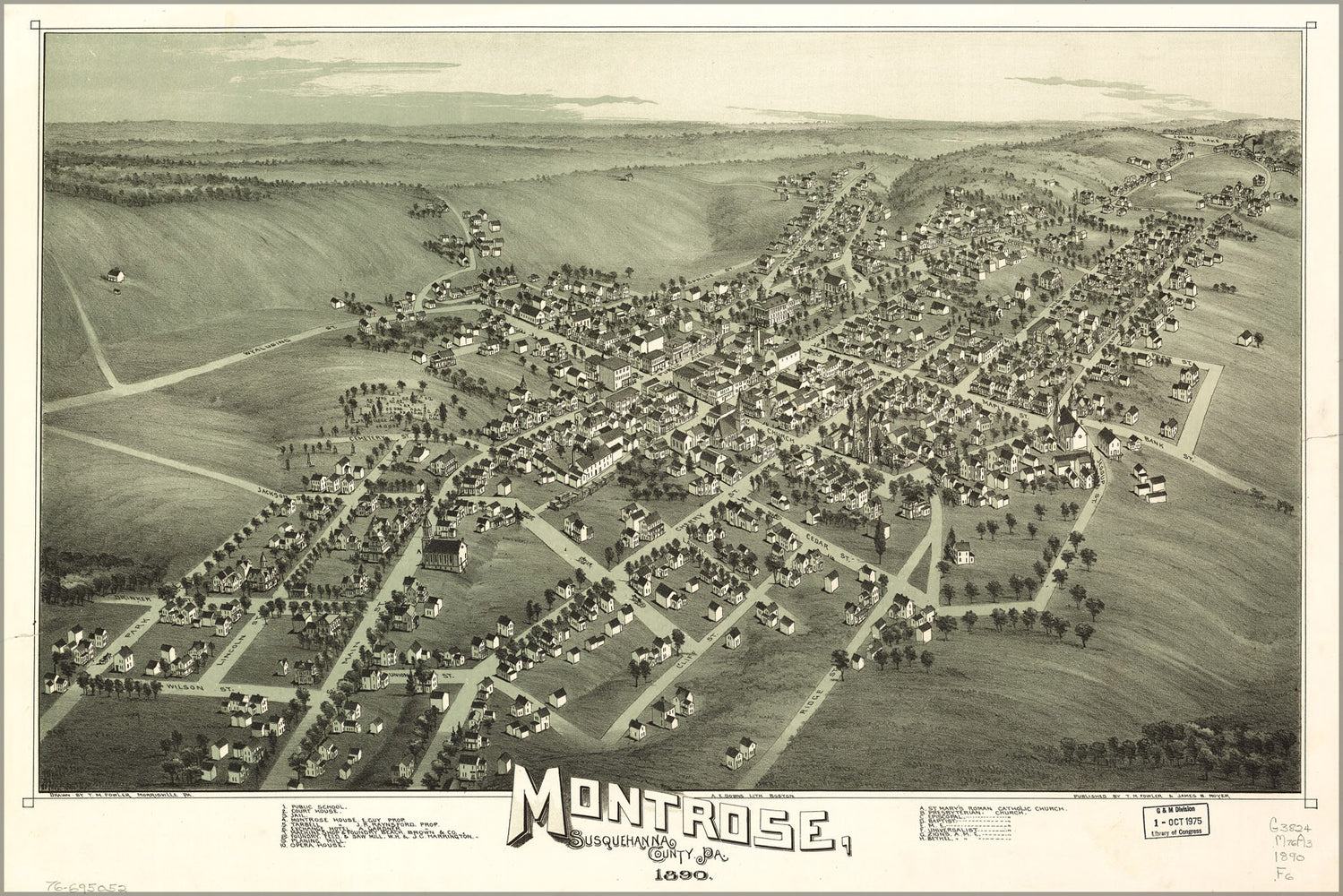 24"x36" Gallery Poster, map of Montrose, pennsylvania 1890