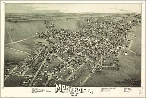 24"x36" Gallery Poster, map of Montrose, pennsylvania 1890