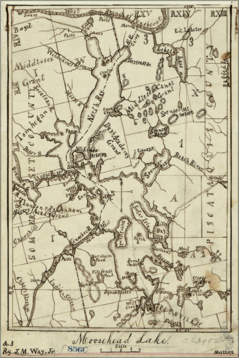 24"x36" Gallery Poster, map of Moosehead Lake maine 1873