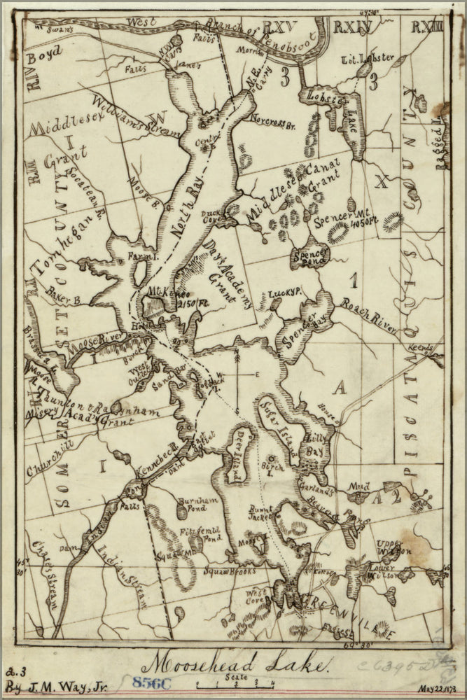 24"x36" Gallery Poster, map of Moosehead Lake maine 1873