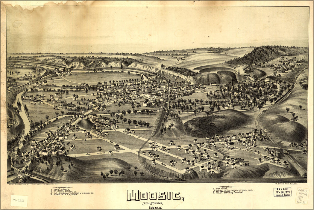24"x36" Gallery Poster, map of Moosic, Pennsylvania 1892