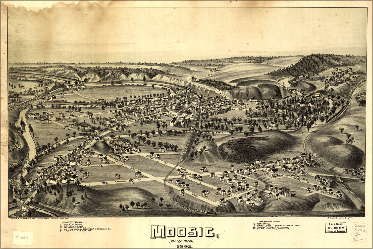 24"x36" Gallery Poster, map of Moosic, Pennsylvania 1892