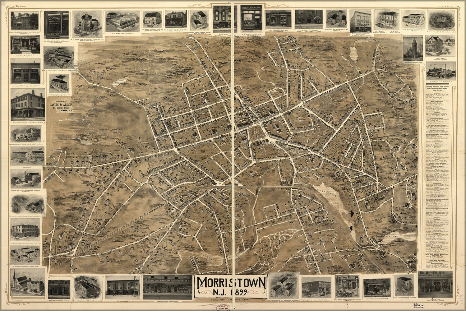 24"x36" Gallery Poster, map of Morristown, New jersey 1899