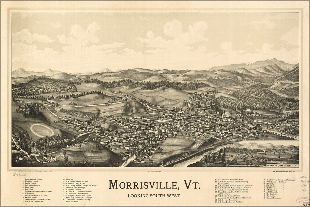 24"x36" Gallery Poster, map of Morrisville, Vermont 1889