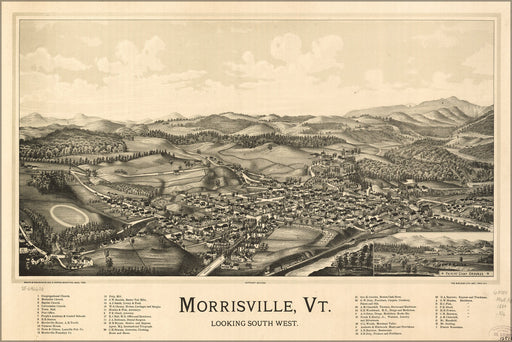 24"x36" Gallery Poster, map of Morrisville, Vermont 1889