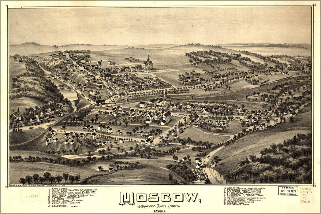 24"x36" Gallery Poster, map of Moscow, pennsylvania 1891
