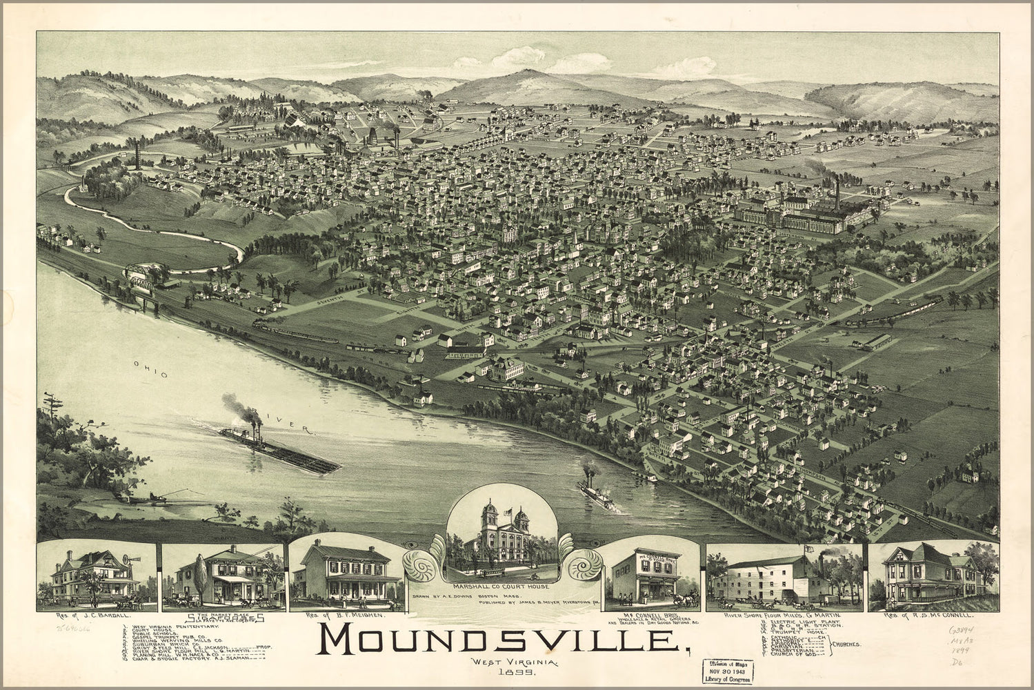 24"x36" Gallery Poster, map of Moundsville, West Virginia 1899