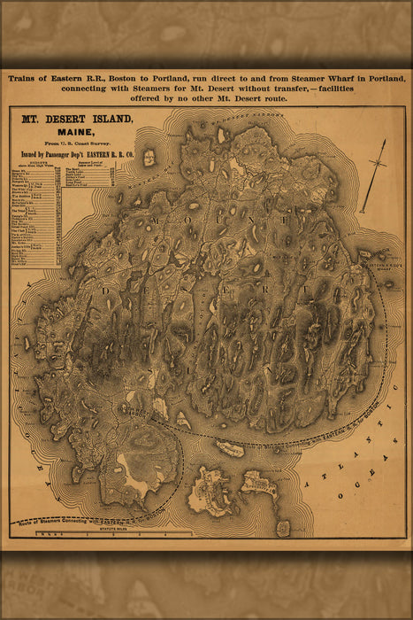 24"x36" Gallery Poster, map of Mount Desert Island, Maine 1890