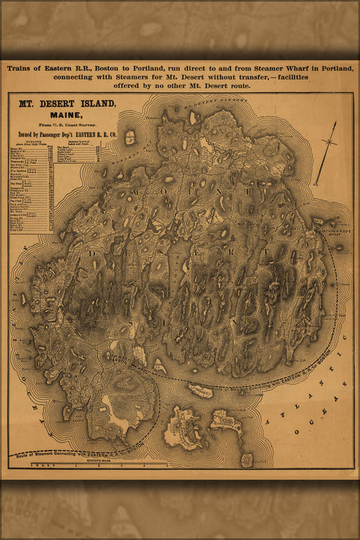 24"x36" Gallery Poster, map of Mount Desert Island, Maine 1890