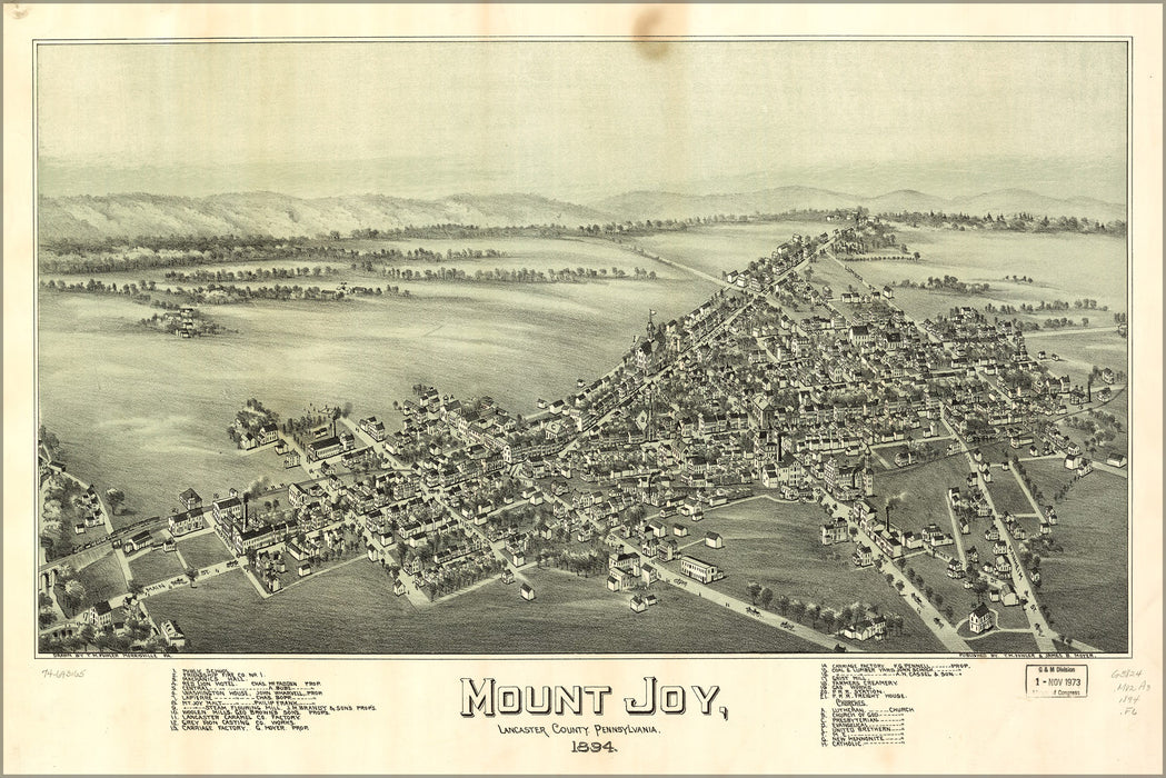 24"x36" Gallery Poster, map of Mount Joy, Lancaster Co Pennsylvania, 1894