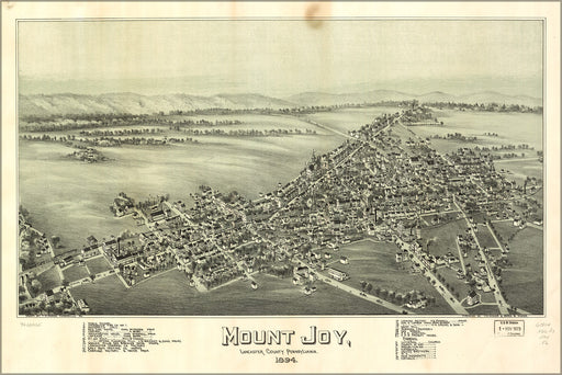 24"x36" Gallery Poster, map of Mount Joy, Lancaster Co Pennsylvania, 1894