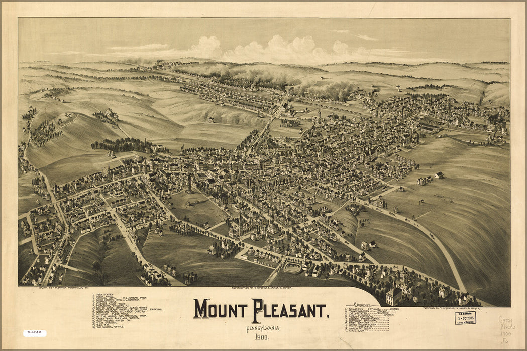 24"x36" Gallery Poster, map of Mount Pleasant, Pennsylvania 1900
