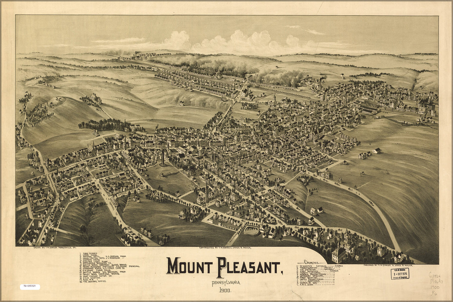 24"x36" Gallery Poster, map of Mount Pleasant, Pennsylvania 1900