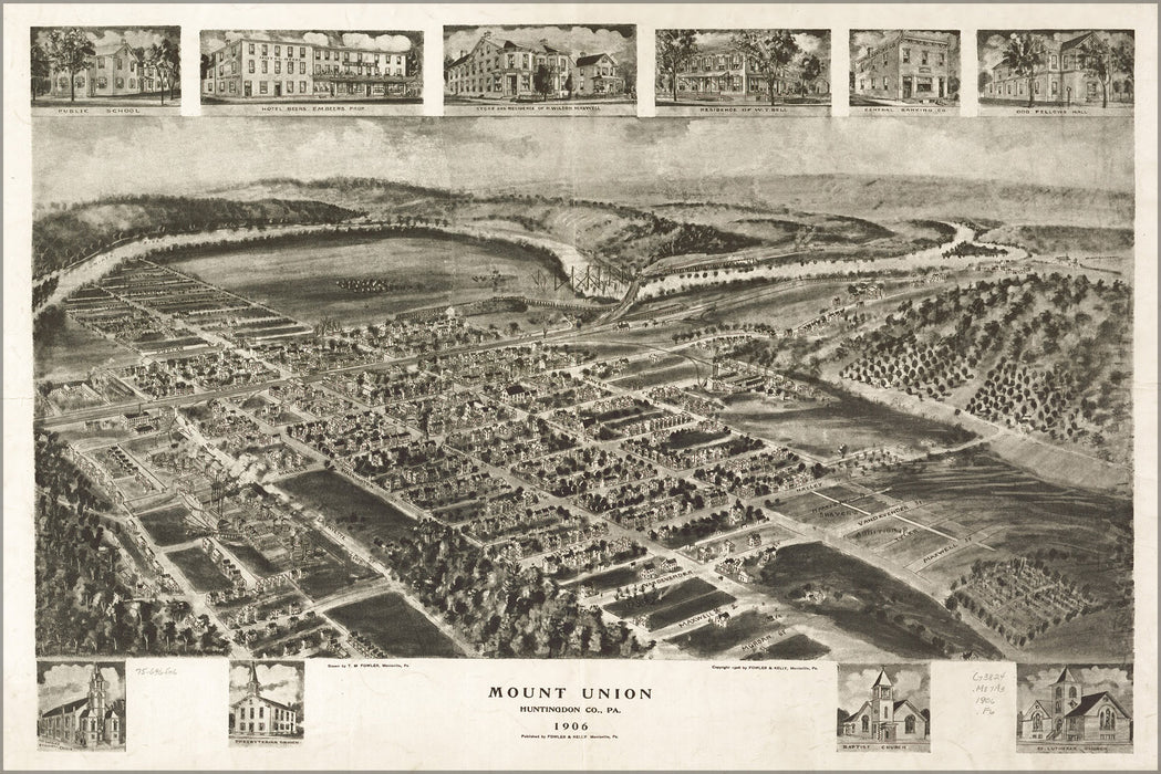 24"x36" Gallery Poster, map of Mount Union pennsylvania 1906