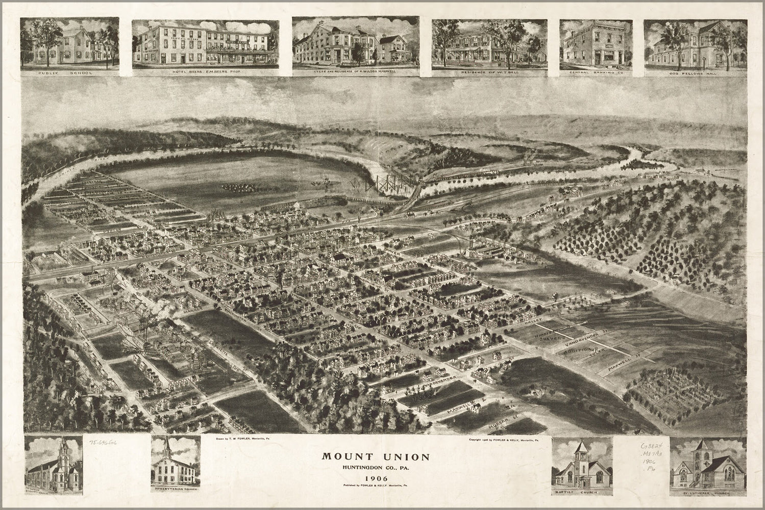 24"x36" Gallery Poster, map of Mount Union pennsylvania 1906