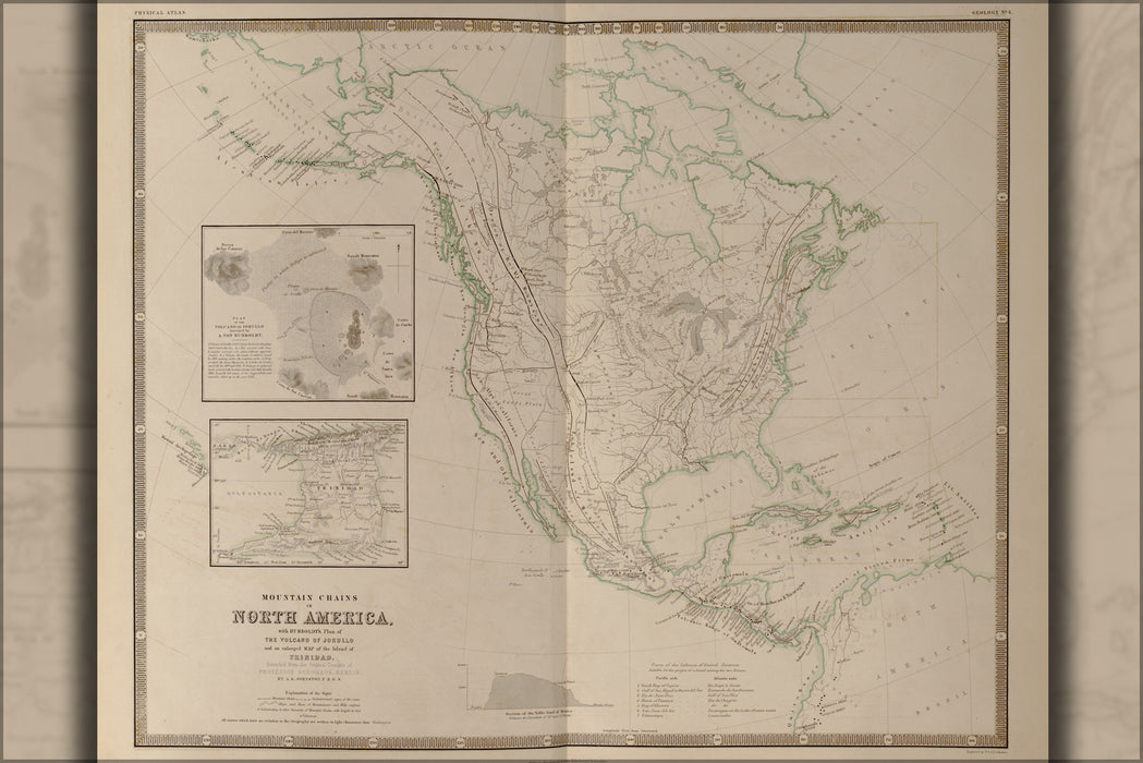 24"x36" Gallery Poster, map of Mountain Chains in North America 1848